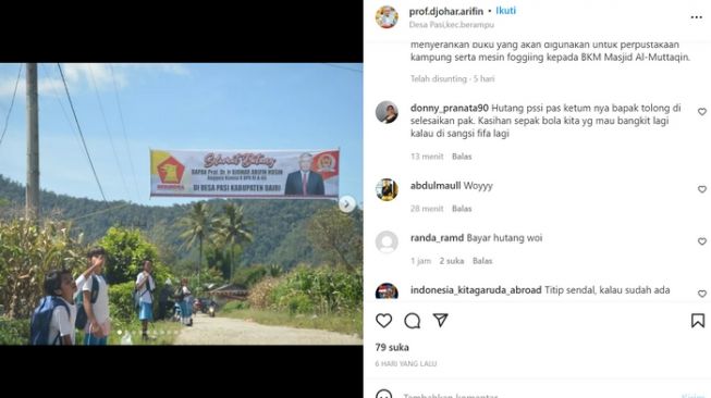 Tangkapan layar akun Instagram Djohar Arifin