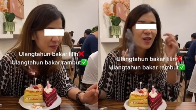 Niat Tiup Lilin Ulang Tahun, Perempuan Ini Mendadak Panik Rambut Malah Terbakar sampai Ngebul (instagram/kongsi.viral)