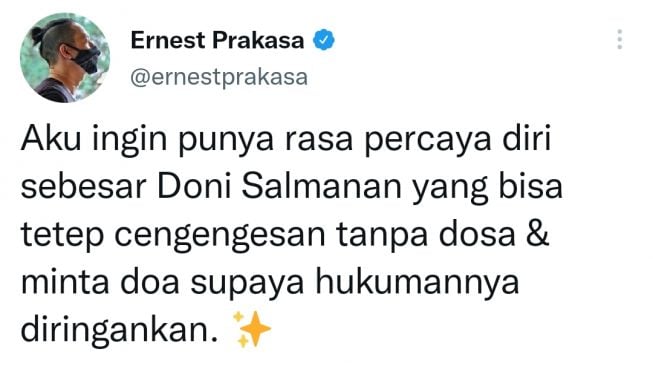 unggahan Ernest Prakasa (Twitter/@ernestprakasa)