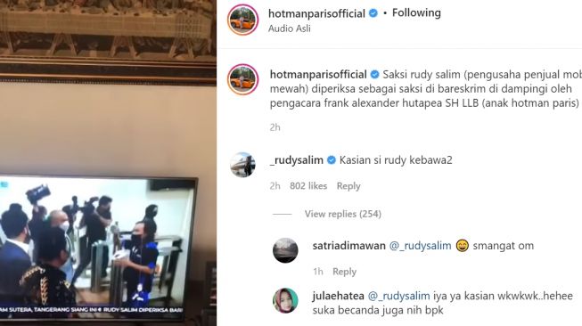 Tangkapan layar akun Instagram Hotman Paris Hutapea