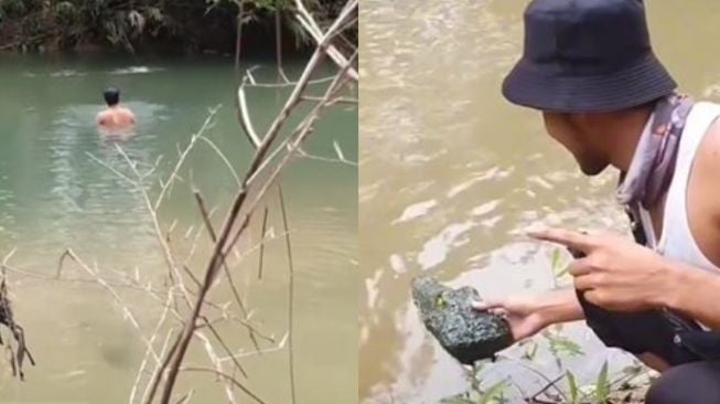 Kocaknya Seorang Pria Lari Terbirit-birit saat Mandi di Sungai Gegara Mainan Kepala Buaya