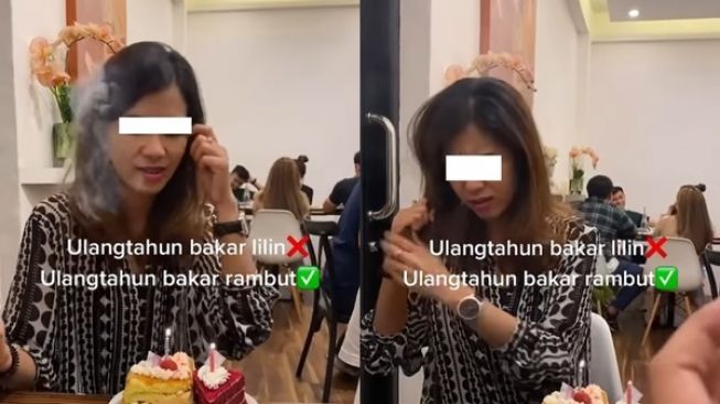 Niat Tiup Lilin Ulang Tahun, Perempuan Ini Mendadak Panik Rambut Malah Terbakar sampai Ngebul (instagram/kongsi.viral)