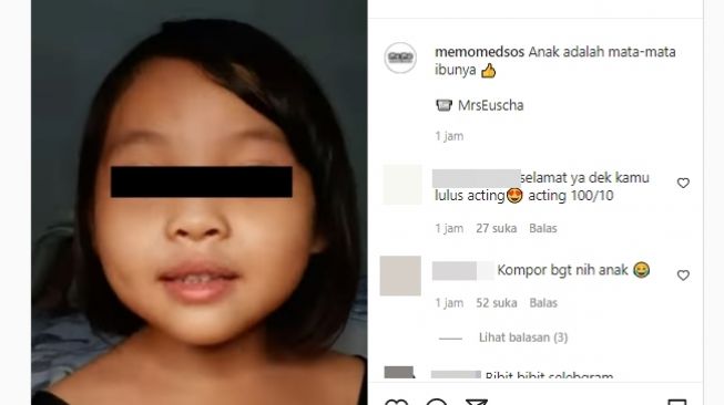 Gadis cilik mengadukan soal klien ayahnya kepada sang ibunda dengan gaya bak presenter gosip. (Instagram/@memomedsos)