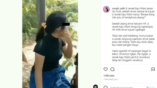 Cewek begal HP ojol bareng pacarnya, malah ditinggal saat tertangkap warga. (Instagram/@rumpii_asiik)