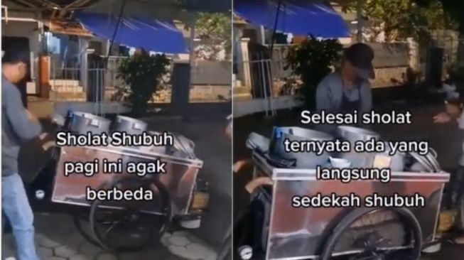 Meski Belum Mulai Dijajakan, Penjual Bubur Kacang Ijo Bagikan Dagangannya Usai Salat Subuh Berjamaah