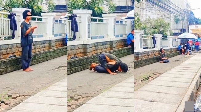 Pria ODGJ terekam khusyuk melakukan salat di pinggir jalan. (Instagram/@perecehans)