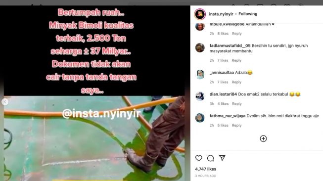 Video minyak yang tumpah di kapal viral [instagram]