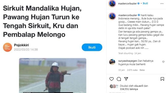 Unggahan Deddy Corbuzier [Instagram/mastercorbuzier]