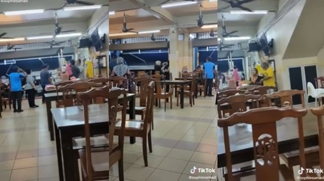 Pria malah azan saat ada pengunjung yang mengamuk di restoran. (TikTok/@SophieSamad)