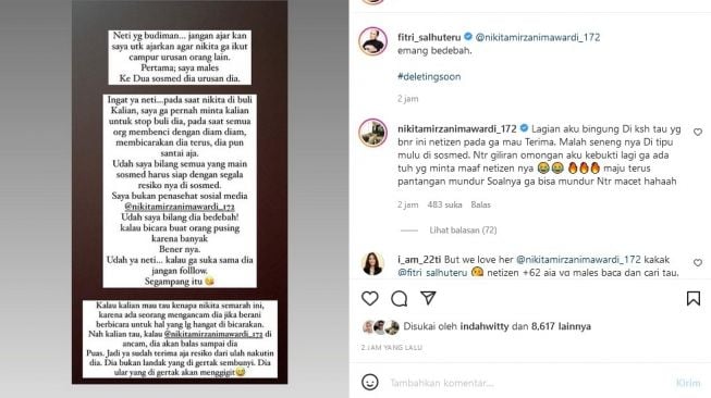 Unggahan Fitri Salhuteru soal Nikita Mirzani. [Instagram]