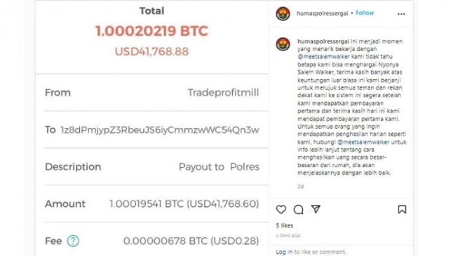 Waduh! Instagram Humas Polres Sergai Diretas, Postingan Terakhir soal Trading Investasi