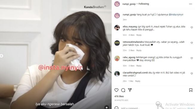 Fuji merasa bersalah atas meninggalnya Vanessa Angel dan Bibi Ardiansyah (instagram.com)