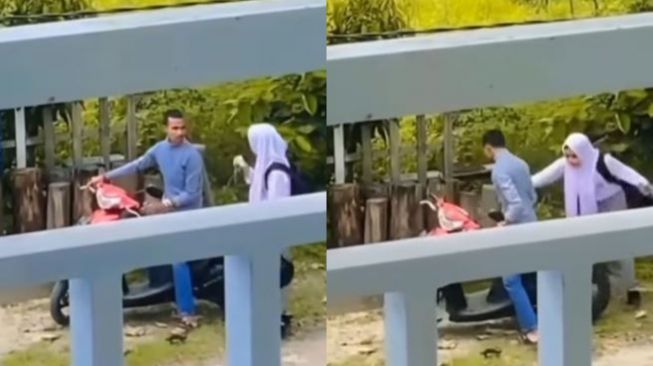 Momen sepasang kekasih bertengkar di pinggir jalan (Instagram dagelanviral)