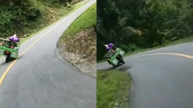 Aksi tukang bakso bak pembalap motoGP di Mandalika (TikTok/ rioariswendi)