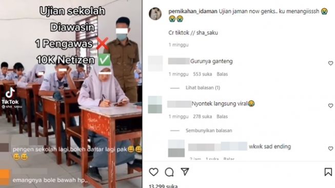 Guru gelar live TikTok saat awasi ujian sekolah. (Instagram/@pernikahan_idaman)