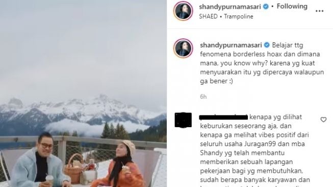 Disindir Soal Privat Jet, Jawaban Shandy Purnamasari Justru Ngegas. [Instagram/@shandypurnamasari]