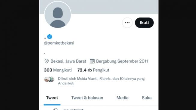 Akun Twitter Pemkot Bekasi Sempat Diretas (Tangkapan layar) 