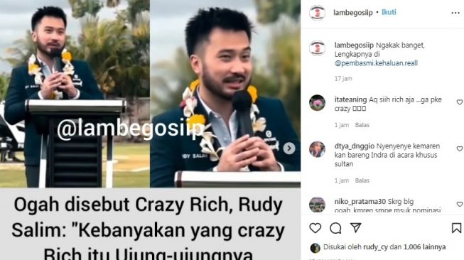 Unggahan soal Rudy Salim [Instagram/@lambegosiip]