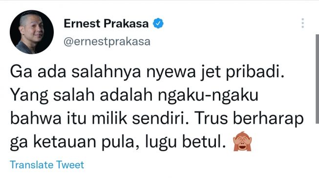 unggahan Ernest Prakasa (Twitter/@ernestprakasa)