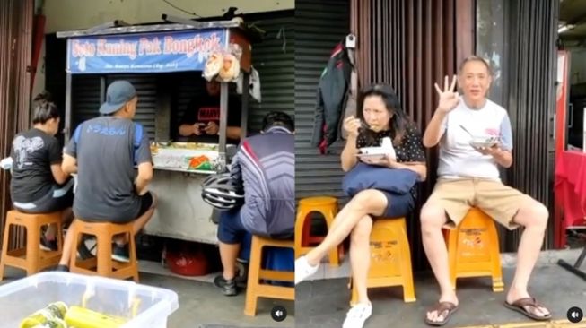 Potret Jusuf Hamka dan istri yang menikmati makanan pinggir jalan. (Instagram/@jusufhamka)