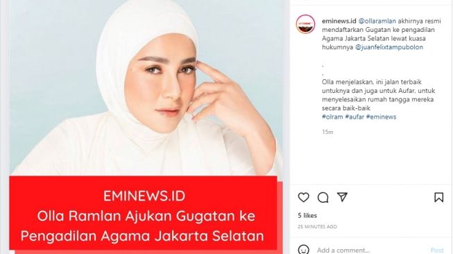 Olla Ramlan gugat Aufar Hutapea [Instagram/@eminews,id]