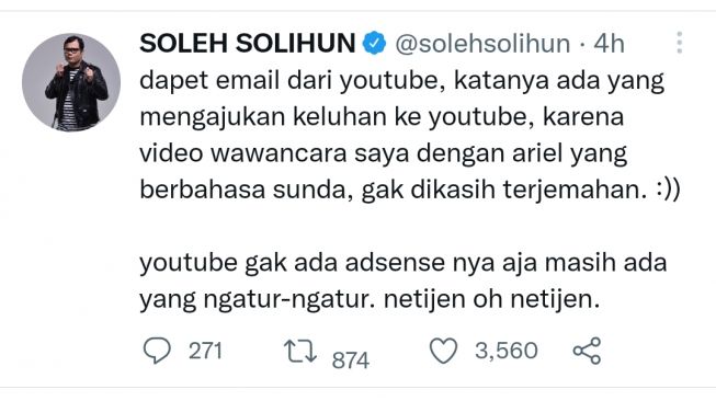 unggahan Soleh Solihun (Twitter/@solehsolihun)