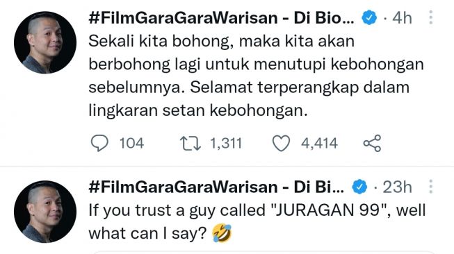 unggahan Ernest Prakasa (Twitter/@ernestprakasa)