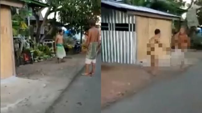 Duh, Bapak-Bapak Tanpa Baju Perang di Pinggir Jalan Sampai Sarung Lepas, Berakhir Ngacir Malu Gegara Telanjang Bulat