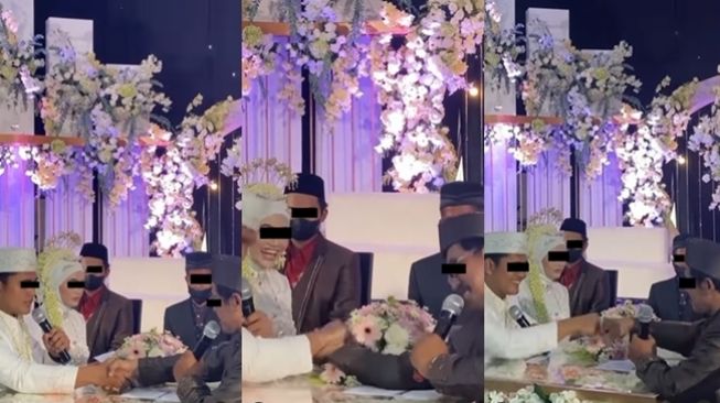 Pengantin pria sefrekuensi dengan ayah mertua sampai adu panco dan salam tos setelah ijab kabul. (Instagram/@pernikahankita.id)