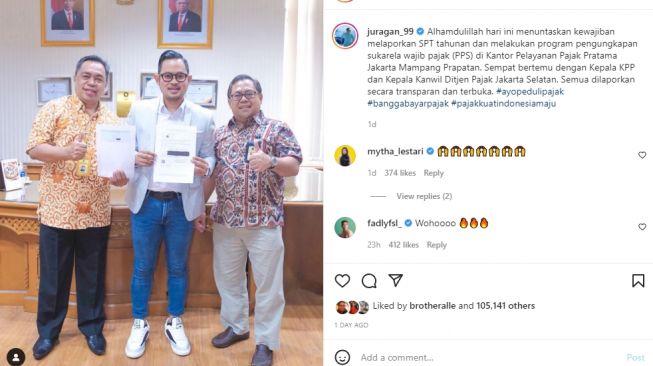 Gilang Juragan 99 lapor pajak [Instagram/@juragan_99]