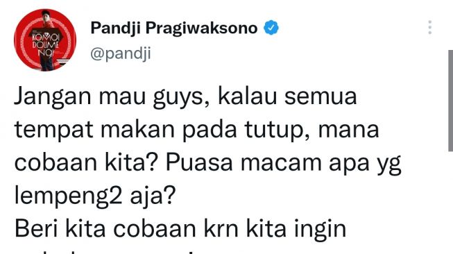 unggahan Pandji Pragiwaksono (Twitter/@pandji)