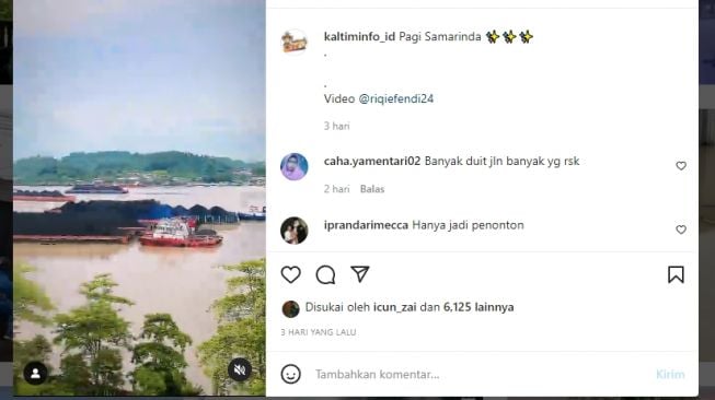 Pemandangan Tongkang Batu Bara Terhampar Luas di Sungai Mahakam, Warganet Nyinyir 'Hanya Jadi Penonton'