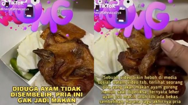 Diduga ayam goreng belum disembelih seorang pria enggan lanjutkan makannya (TikTok naziffahnazaliya)