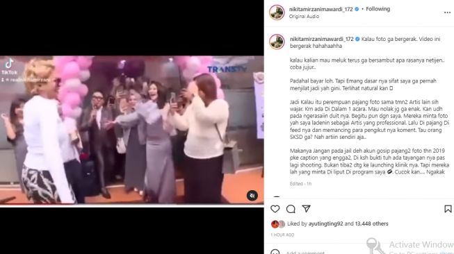 Nikita Mirzani menolak dipeluk Shandy Purnamasari (instagram.com)