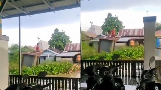 Viral Jamban Hanyut Terbawa Arus Sungai, Aksi Pria yang Duduk di Atas Toilet Umum Bikin Warga Dilema