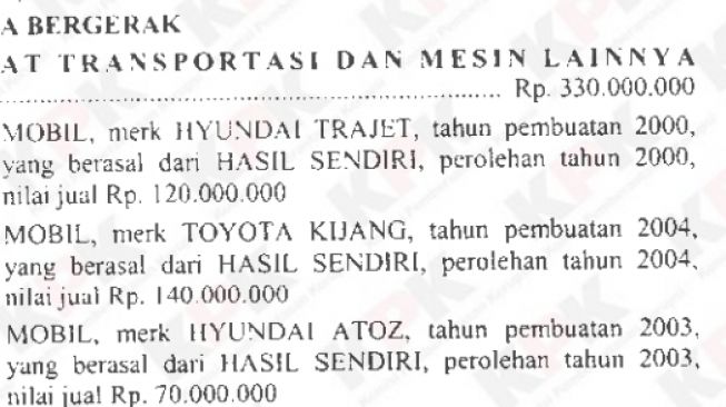 Koleksi kendaraan eks Menteri Kesehatan era SBY, Siti Fadilah Supari (LHKPN)