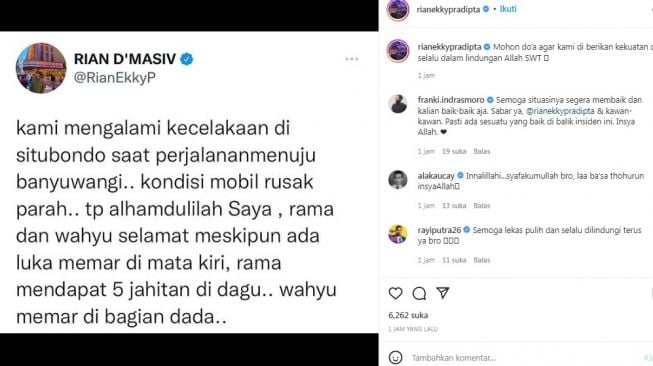 Unggahan Rian D'Masiv [Instagram/@rianekkypradipta]