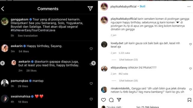 Unggahan soal Awkarin [Instagram/@playitsafebabyofficial]