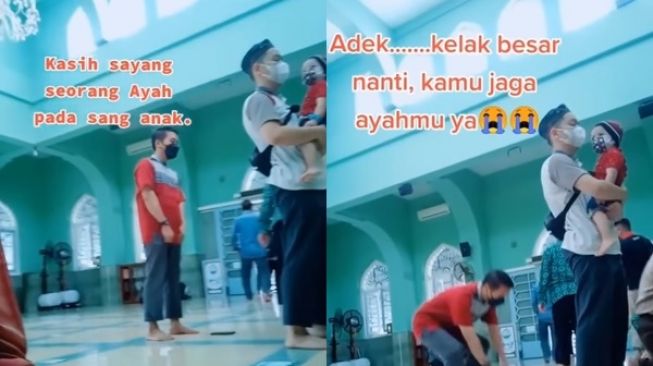 Ayah Salat Sambil Gendong Anak, Pemandangannya Bikin Publik Terenyuh: Ayah Luar Biasa