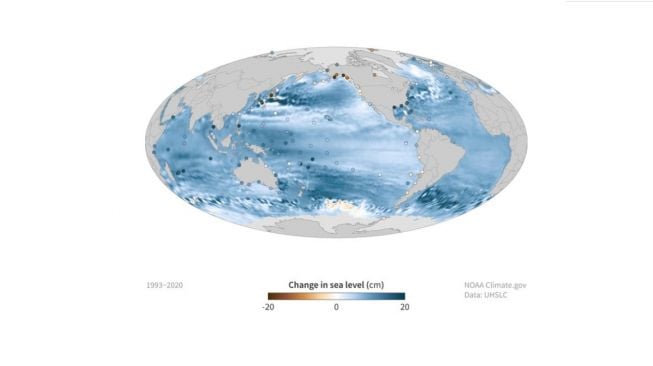 Perubahan level air laut secara global. [Climate]