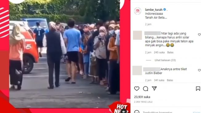 Viral potret ibu-ibu yang mengantre panjang demi membeli minyak goreng. (Instagram/@lambe_turah)