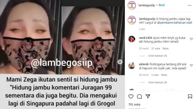 Unggahan soal Nikita Mirzani [Instagram/@lambegosiip]