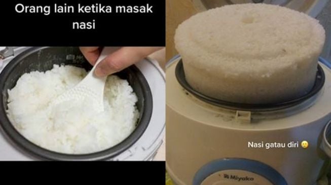 Penampakan nasi menggunung bak kue (TikTok jaizris)