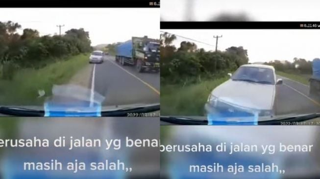 Detik-detik mobil menyalip tabrak kendaraan lawan arah di depannya (TikTok tanpanama43)