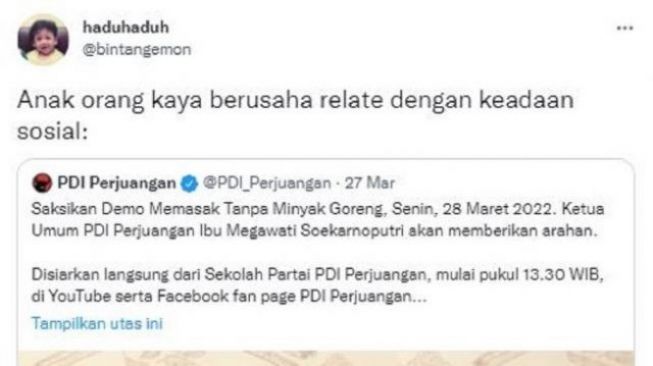 Bintang Emon Sindir Demo Masak Tanpa Minyak Goreng PDI Perjuangan