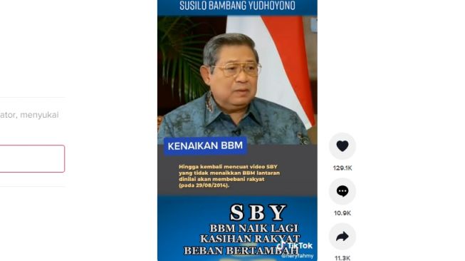 Kembali viral pernyataan SBY yang jelaskan pengajuan BBM selalu ditolak DPR. [TikTok/heryfahmy]