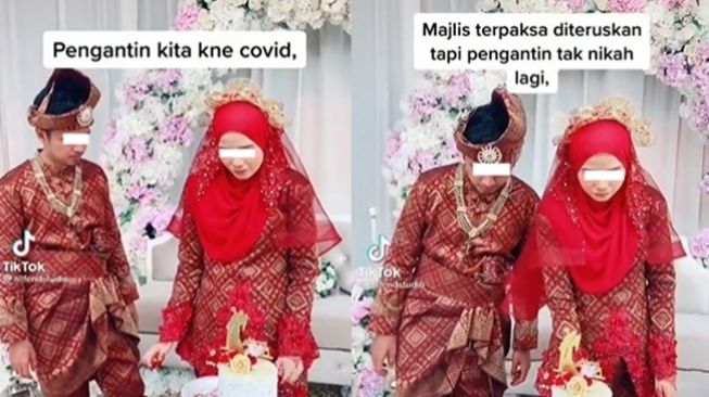 Pengantin yang akhirnya menggelar pernikahan setelah sembuh dari Covid-19. (TikTok/@allfendstudio)