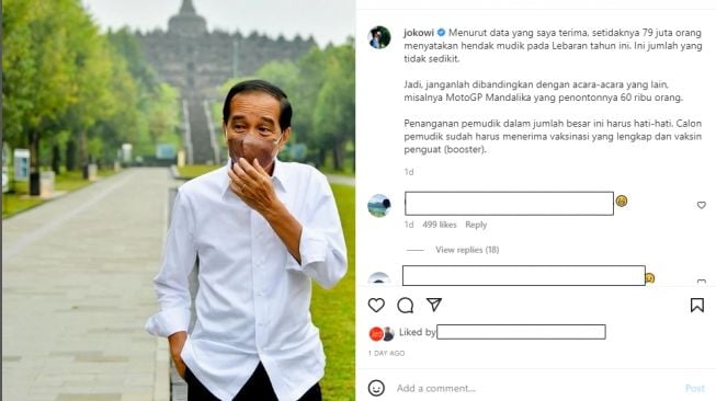 Tanggapan Presiden Jokowi terhadap masyarakat yang membandingkan mudik dengan MotoGP Mandalika (Instagram)