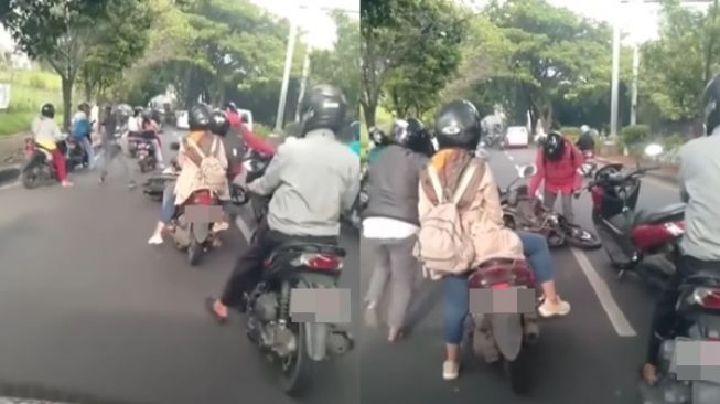 Bapak-bapak Niat Tolong Pemotor Jatuh, Wanita yang Dibonceng Malah Ikut Terjatuh, Publik: The Real Tolong Menolong