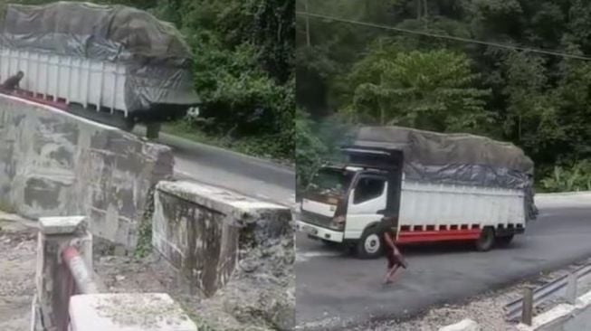 Viral! Tak Kuat Nanjak Truk Mundur di Tikungan, Aksi Tenang Sopir Tuai Pujian